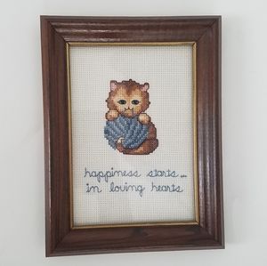 Handmade Cat Kitten Needlepoint Cottagecore Vntg
